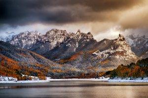 landscape, Nature, Mountain, Forest, Fall, Clouds, Snow, Lake, Cold