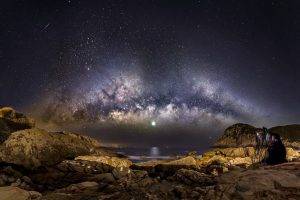nature, Landscape, Milky Way, Galaxy, Photographers, Long Exposure, Moon, Starry Night, Sea, Rock, Coast