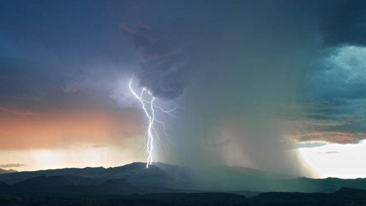nature, Landscape, Clouds, Sky, Lightning, Storm, Rain, Hill, Mountain HD Wallpaper Desktop Background