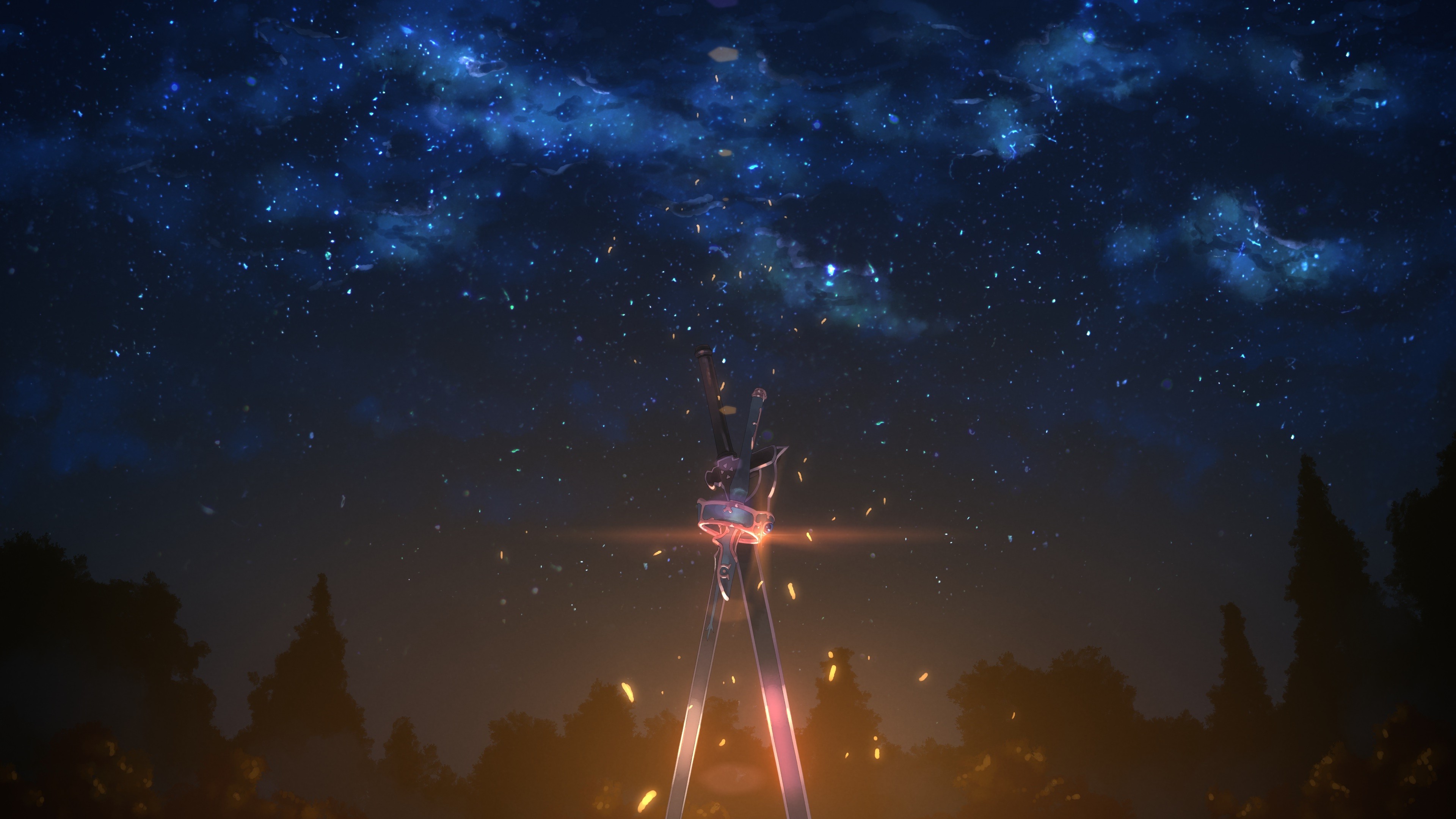 Sword Art Online, Sword, Night, Sky, Stars, Weapon, Anime, Yuuki Tatsuya Wallpaper