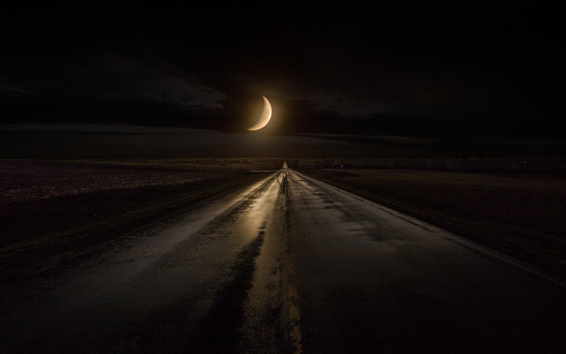 nature, Landscape, Rain, Highway, Road, Moon, Iowa, Midnight, Sky, Dark