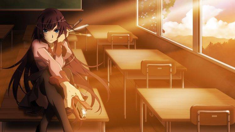 Monogatari Series, Senjougahara Hitagi, School Uniform, Anime, Anime Girls HD Wallpaper Desktop Background