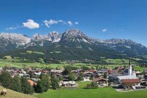 landscape, Austria, Town, Valley, Mountain, Sheep, Multiple Display