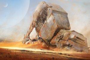 artwork, Concept Art, Star Wars, AT AT, Science Fiction, Digital Art, Desert, Wreck