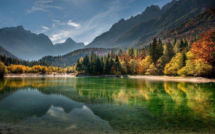 nature, Landscape, Lake, Mountain, Forest, Fall, Mist, Sunset, Water, Beach, Slovenia, Trees HD Wallpaper Desktop Background