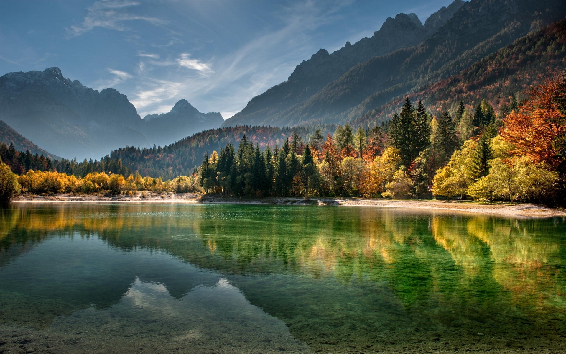 nature, Landscape, Lake, Mountain, Forest, Fall, Mist, Sunset, Water, Beach, Slovenia, Trees Wallpaper