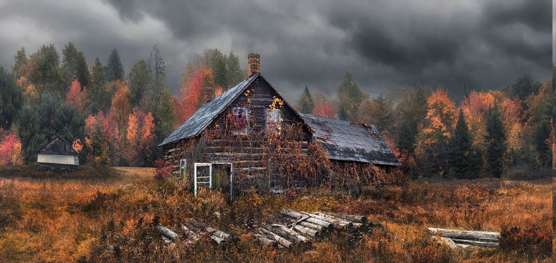 nature, Landscape, Cabin, Dry Grass, Forest, Fall, Clouds, Hansel And Gretel, Trees Wallpaper