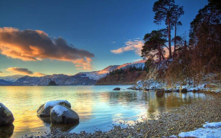 nature, Landscape, Sunset, Lake, Rock HD Wallpaper Desktop Background
