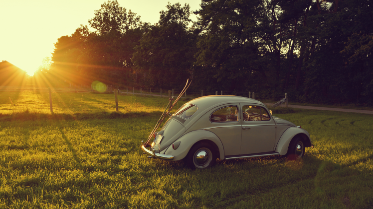 Volkswagen, Volkswagen Beetle, Car, Oldtimers, Vintage, Skis HD Wallpaper Desktop Background