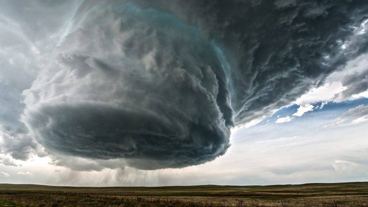 nature, Landscape, Clouds, Storm, Wyoming, USA, Supercell (nature), Rain, Field, Grass, Fence HD Wallpaper Desktop Background