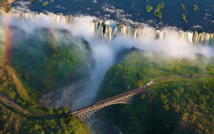 waterfall, Africa, Aerial View, Bridge, Nature, Landscape HD Wallpaper Desktop Background