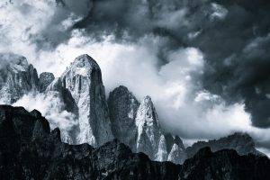 nature, Landscape, Mountain, Clouds, British Columbia, Canada, Rock, Monochrome, Dark, Mist