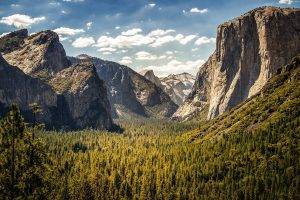 nature, Landscape, Trees, Mountain, Clouds, Sky, Valley, Cliff, USA, Wyoming, National Park, Forest, Yosemite National Park