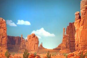 canyon, Digital Art, Landscape, Rock, Cactus, Artwork