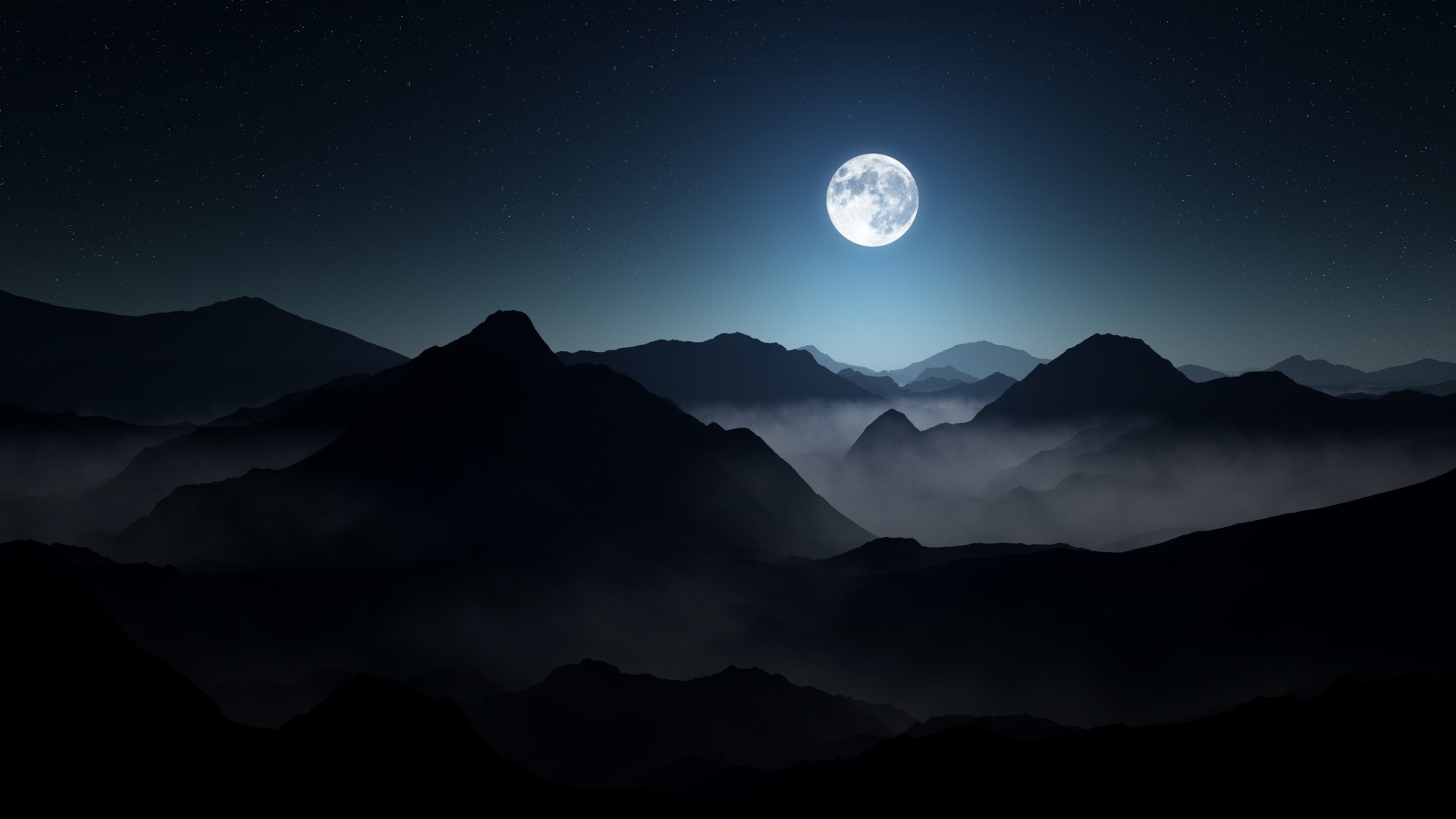 nature, Landscape, Mountain, Mist, Moon, Starry Night, Moonlight, Dark