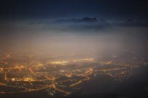 nature, Landscape, Salzburg, Austria, Cityscape, Lights, Mist, Mountain, Night