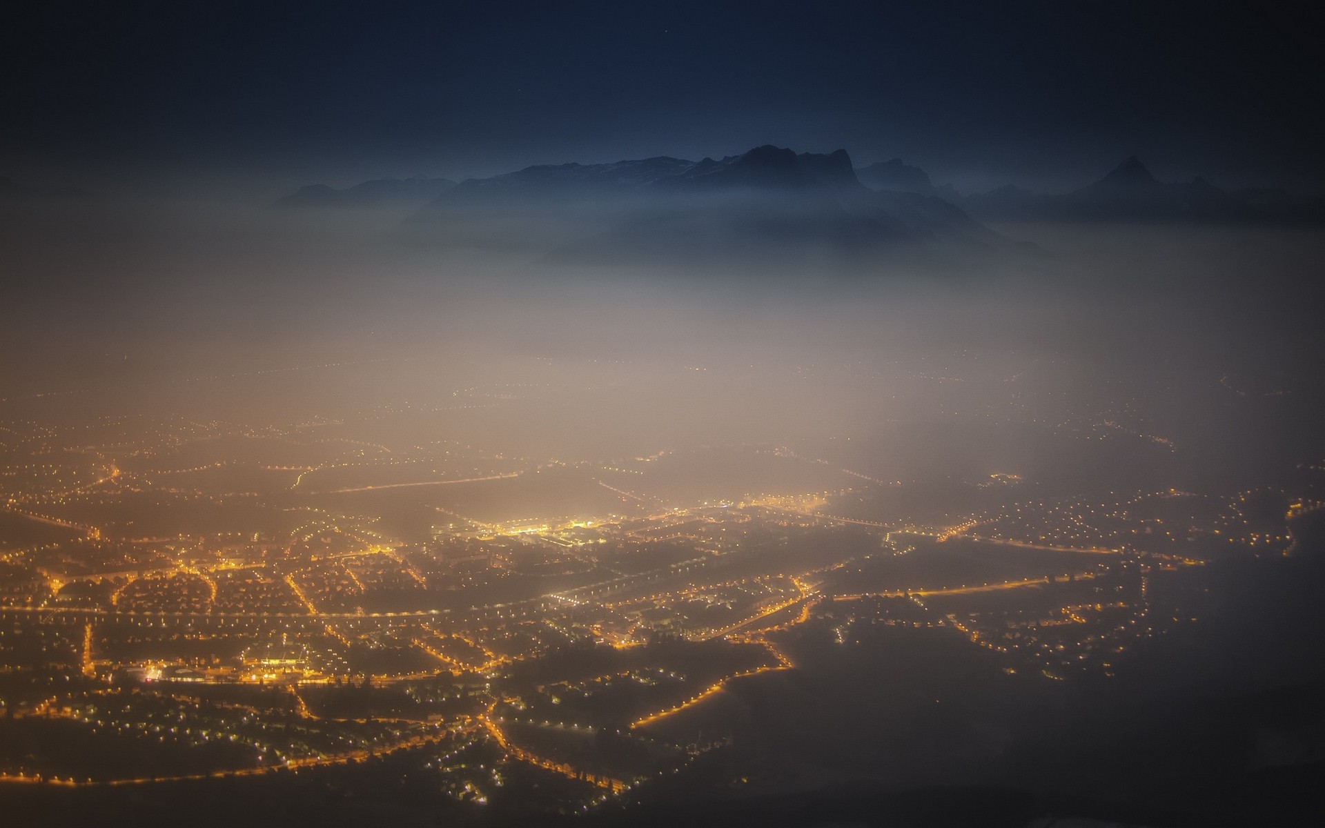nature, Landscape, Salzburg, Austria, Cityscape, Lights, Mist, Mountain, Night Wallpaper