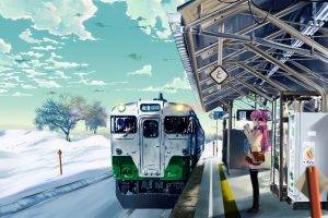 train, Winter, Anime, Train Station, Women