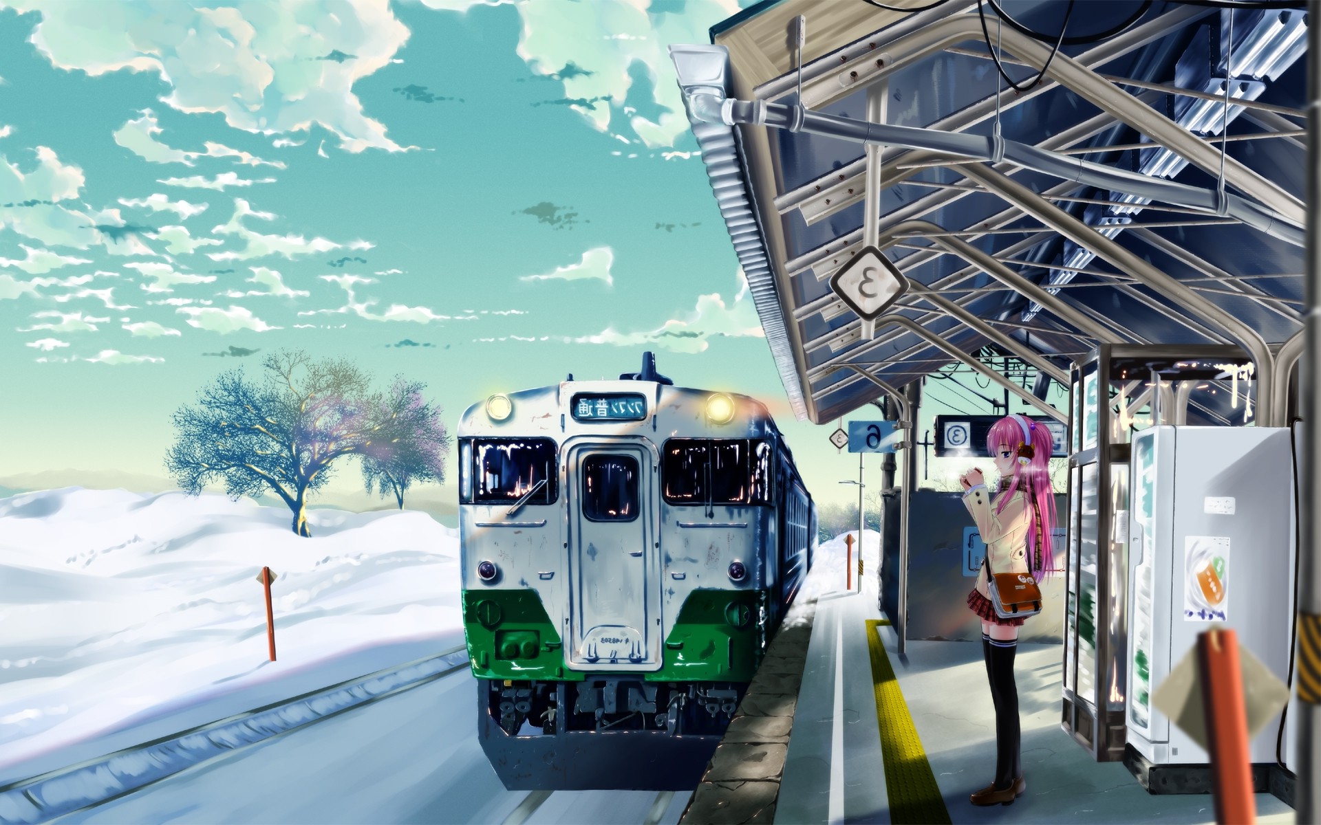train, Winter, Anime, Train Station, Women Wallpaper