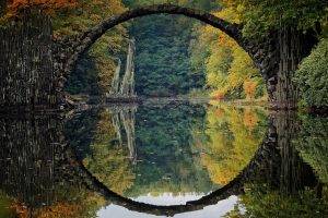 bridge, River, Reflection, Fall, Landscape, Colorful, Germany