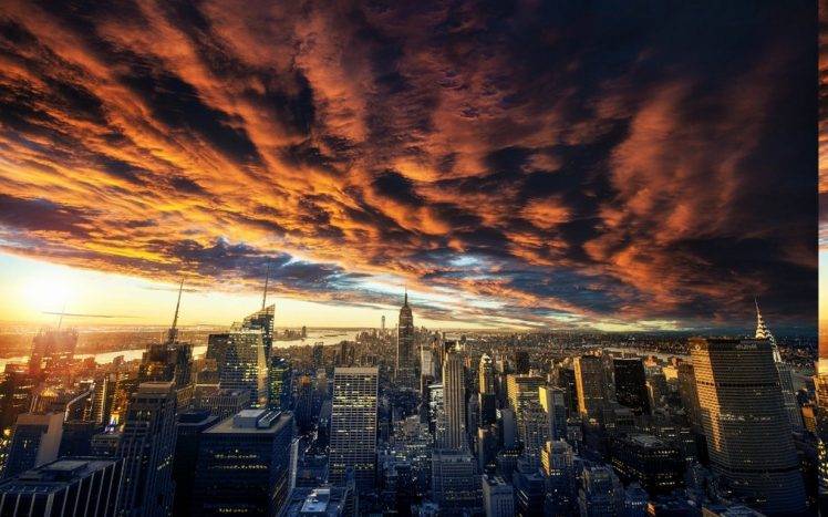 nature, Landscape, Clouds, Sunset, New York City, Cityscape, Skyscraper, Architecture, Urban, Sky, Building HD Wallpaper Desktop Background