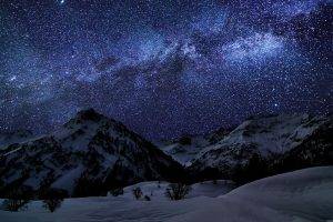 nature, Landscape, Mountain, Winter, Starry Night, Milky Way, Snow, Germany, Galaxy, Space, Long Exposure