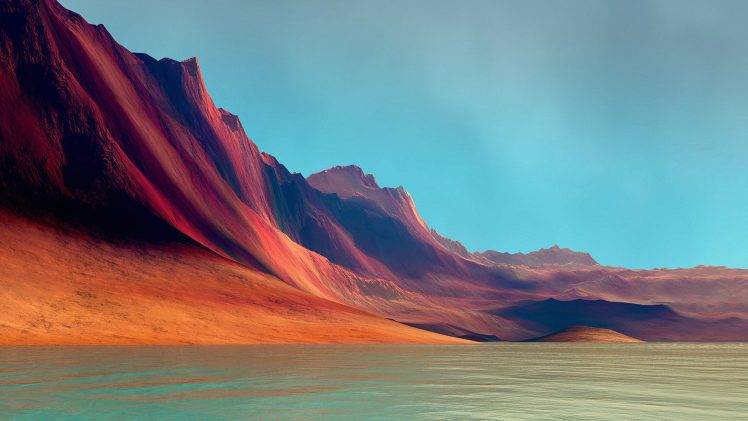 digital Art, Nature, Landscape, Hill, Water, Lake, Sky, Mountain HD Wallpaper Desktop Background