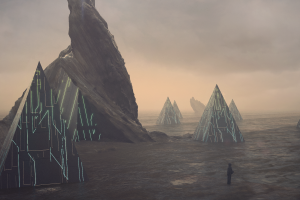 landscape, Science Fiction, Futuristic, Pyramid, Loneliness, Alone, Beacon