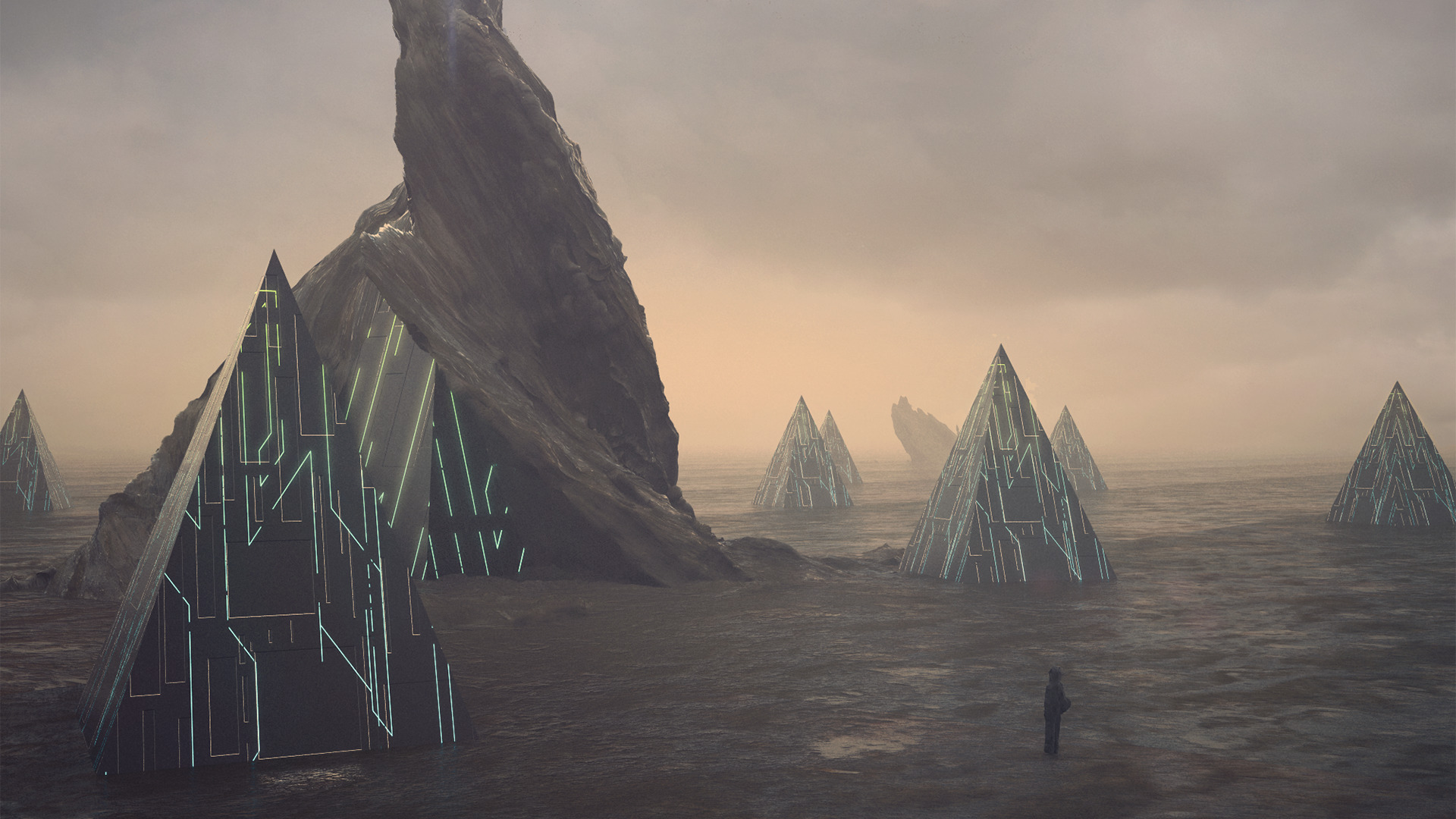 landscape, Science Fiction, Futuristic, Pyramid, Loneliness, Alone, Beacon Wallpaper