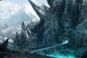 digital Art, Fantasy Art, Nature, Mountain, Winter, Snow, Rock, Landscape, Dark, Ice, Path
