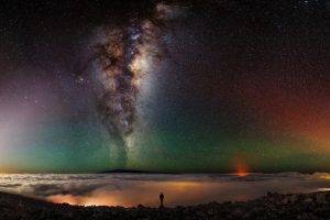 landscape, Nature, Milky Way, Volcano, Clouds, Starry Night, Hawaii, Lights, Mist, Long Exposure, Panoramas, Space, Galaxy
