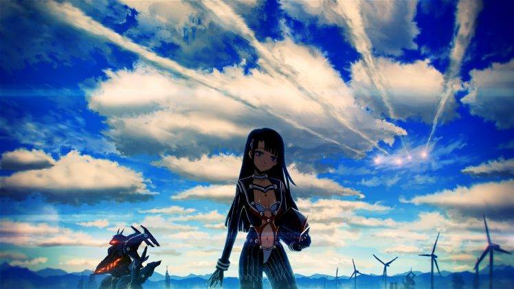anime, Anime Girls, Original Characters, Mech, Clouds, Sky HD Wallpaper Desktop Background