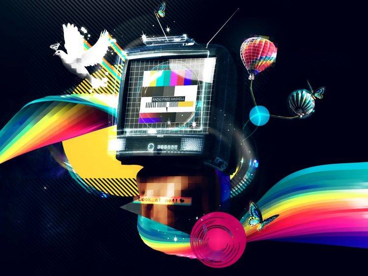 abstract, Doves, Colorful, Butterfly, Hot Air Balloons, Test Patterns, Television Sets HD Wallpaper Desktop Background