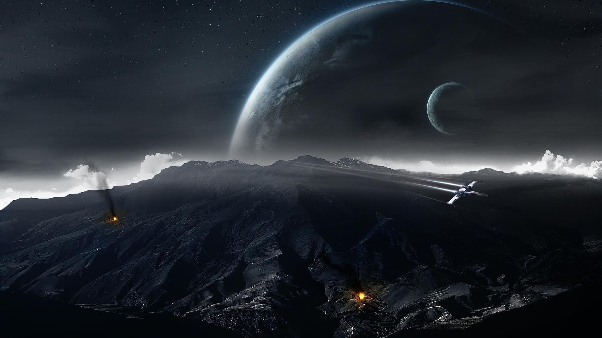 Star Wars, Moon, Mountain, Fire, Z 95 Headhunter Wallpapers HD