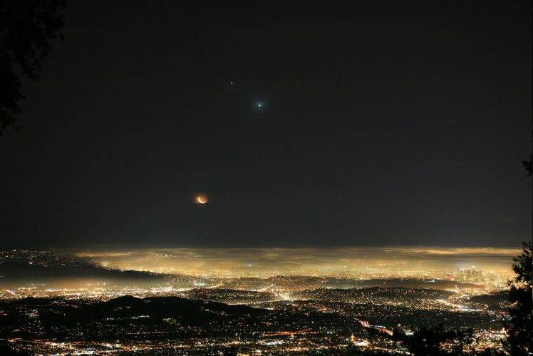 night, Lights, Mist, Moon, Landscape, Venus, Jupiter HD Wallpaper Desktop Background