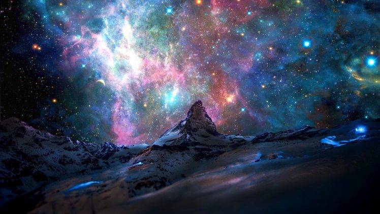 stars, Mountain, Space, Nebula, Landscape HD Wallpaper Desktop Background