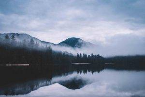 nature, Landscape, Mist, Morning, Lake, Reflection, Mountain, Forest, Clouds, Canada