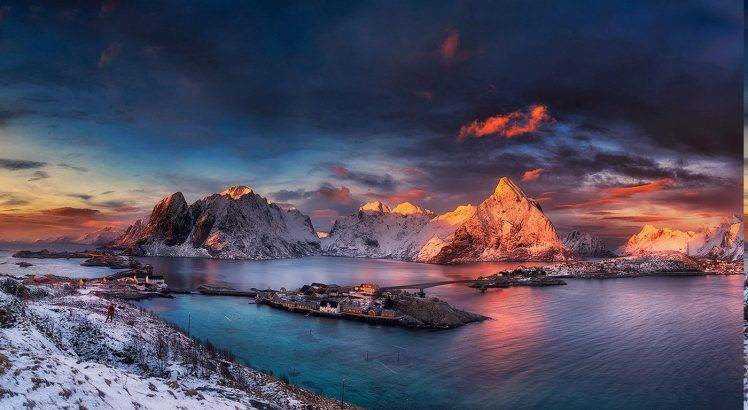 landscape, Nature, Winter, Sunrise, Snow, Ports, Mountain, Norway, Cold, Sea HD Wallpaper Desktop Background