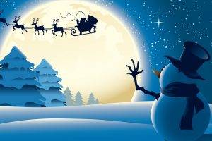 Christmas, Snowman, Santa Claus, Snow