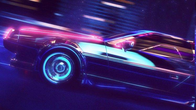 298021 New_Retro_Wave synthwave 1980s neon DeLorean car retro_games 748x420