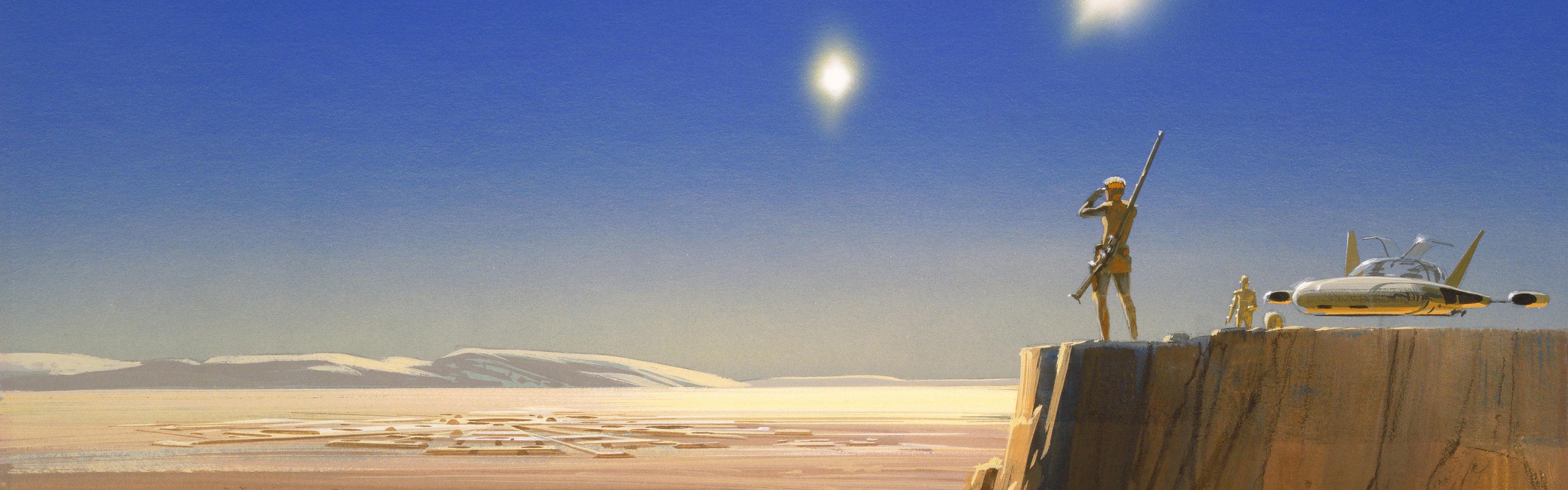 Star Wars, Tatooine, Desert, Artwork, Dual Monitors