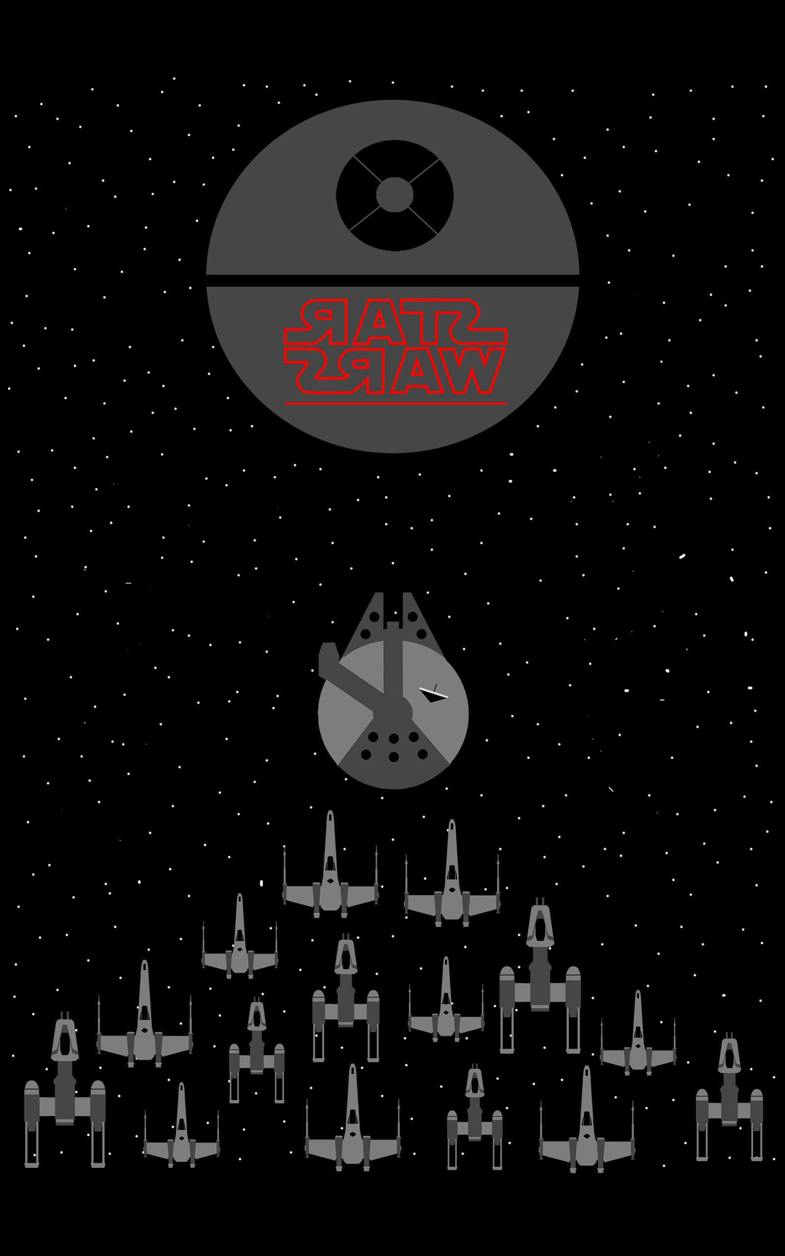 Star Wars, Millennium Falcon, X wing, Y Wing, Death Star, Space, Minimalism, Portrait Display Wallpaper