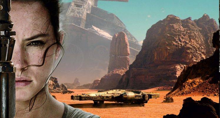 Star Wars: Episode VII   The Force Awakens, Daisy Ridley, Millennium Falcon HD Wallpaper Desktop Background