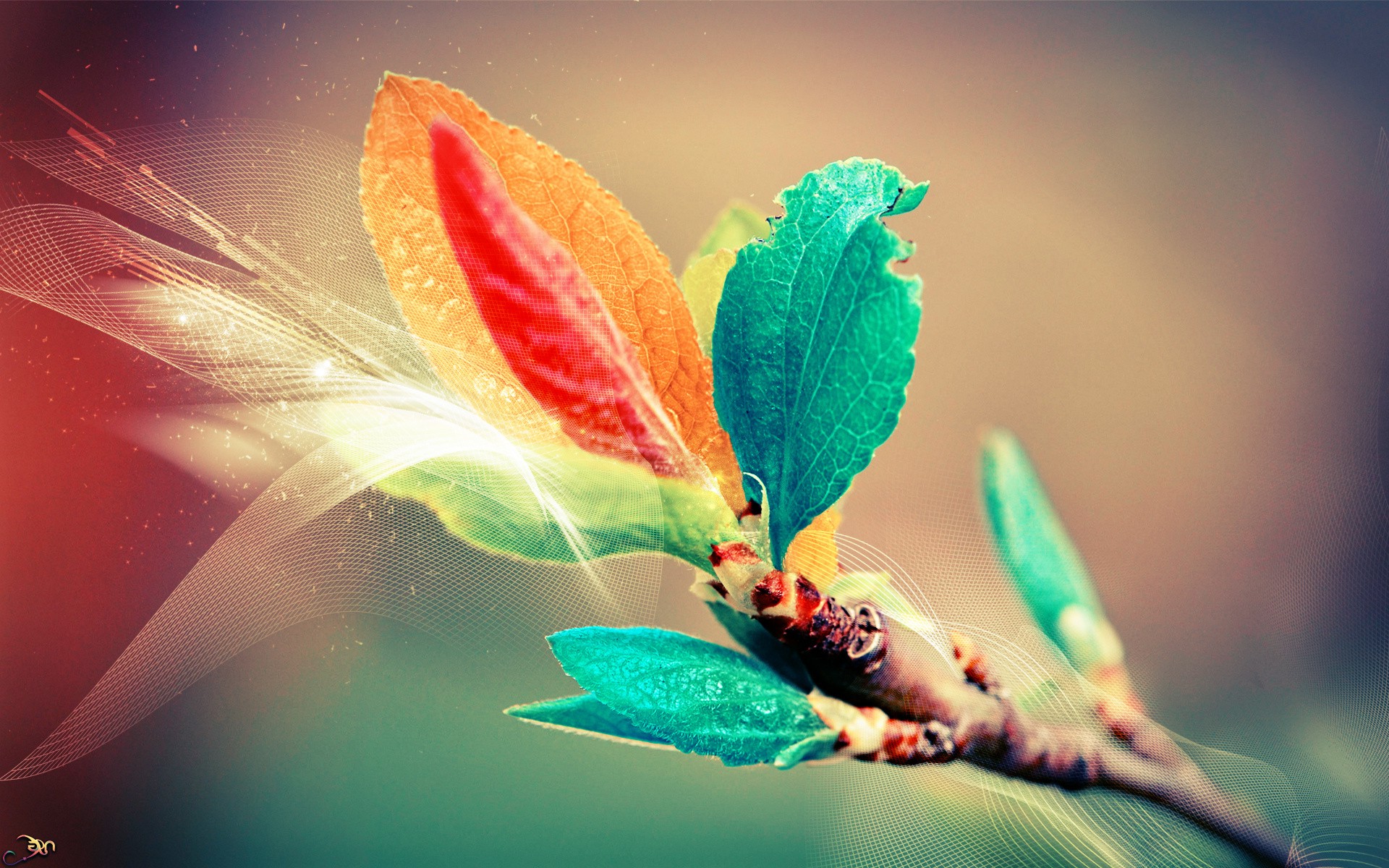 leaves, Anime, Colorful, Nature, Plants, Photo Manipulation Wallpaper