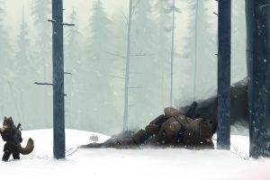 snow, Mech, Creature, Wood, Forest, Winter, Anime, Furry, Smoking