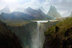 Andree Wallin, Waterfall, Mountain, Landscape, Nature, Water, Artwork, Concept Art