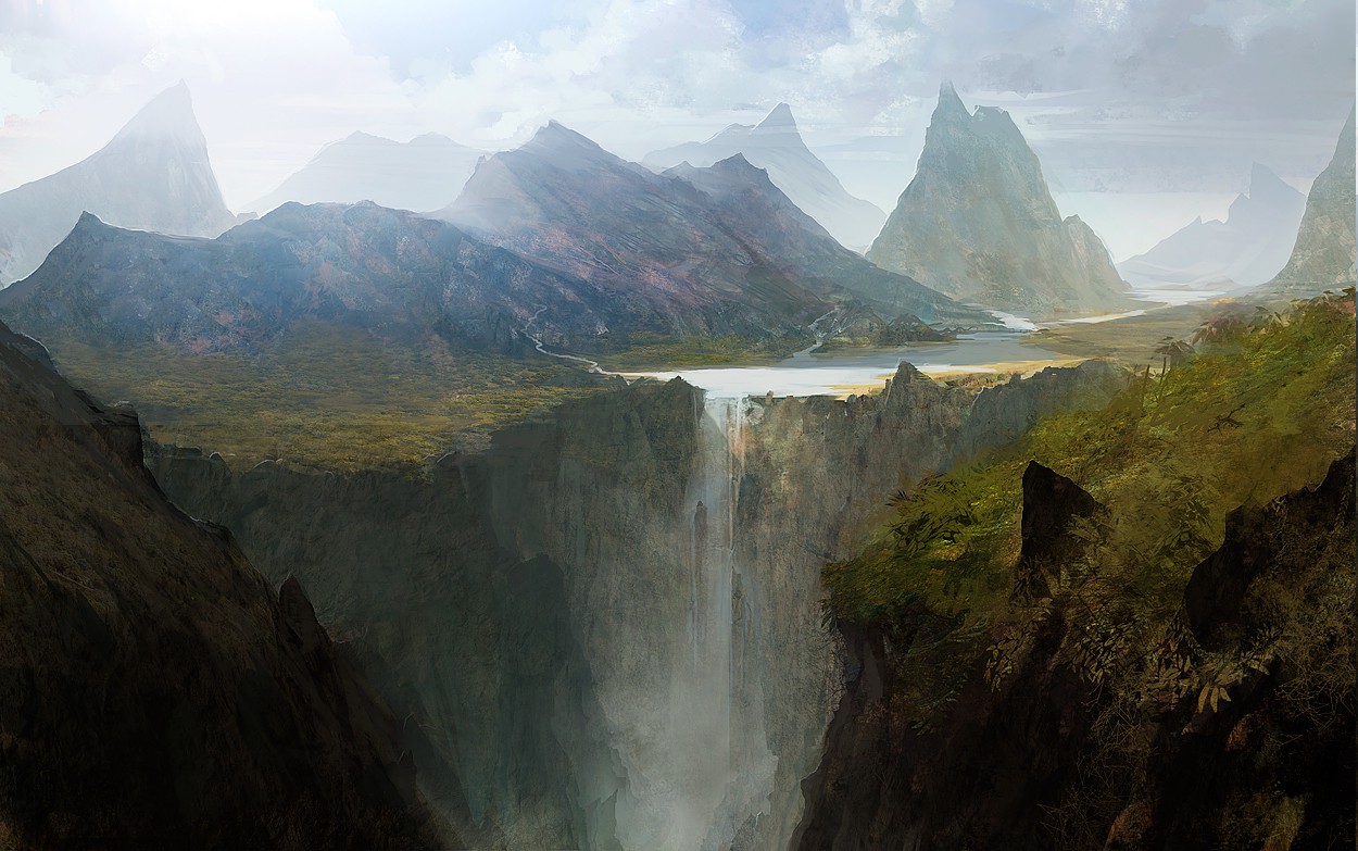 Andree Wallin, Waterfall, Mountain, Landscape, Nature, Water, Artwork