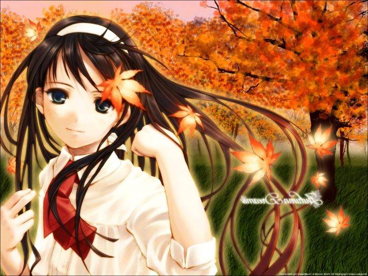 anime Girls, Fall, Smiling, School Uniform, Schoolgirls HD Wallpaper Desktop Background
