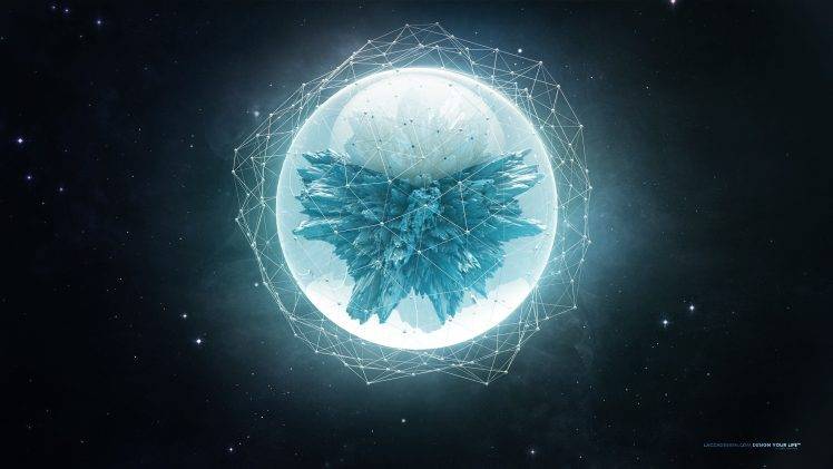 abstract, Lacza, Digital Art, Shapes, Space, Sphere, Stars, Wireframe HD Wallpaper Desktop Background