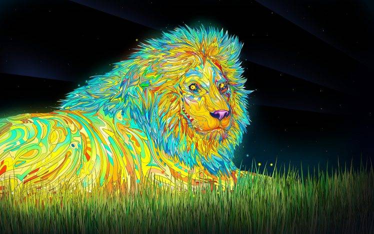psychedelic, Anime, Colorful, Lion, Animals, Digital Art, Matei Apostolescu HD Wallpaper Desktop Background